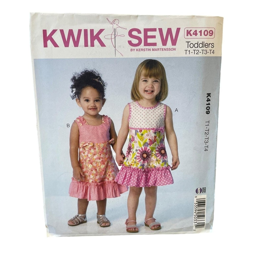 Kwik Sew K4109 Toddlers Dresses Sizes T1-T4 Easy Sewing Pattern UNCUT FF